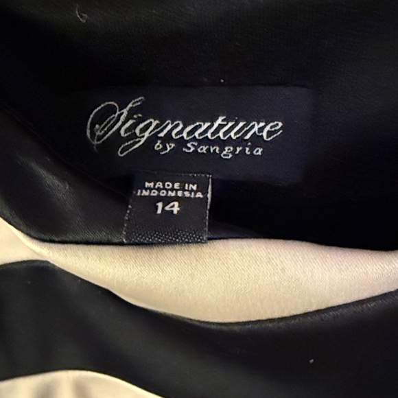 Signature by Sangria Black and Cream Striped Satin Dress. Size 14. Like new. - Picture 2 of 2